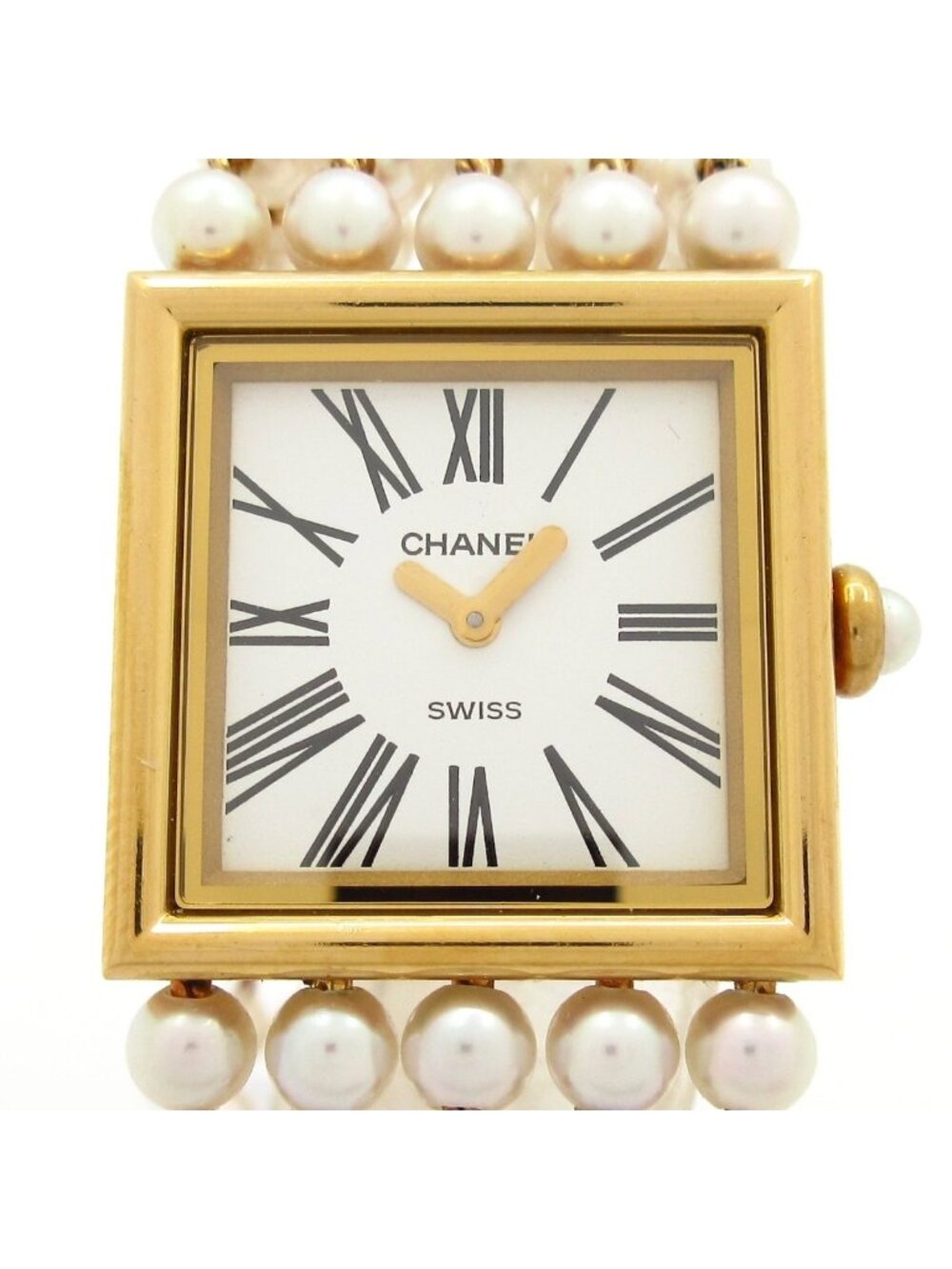 Chanel Watch Mademoiselle 18k Yellow Gold Pearl Bracelet White